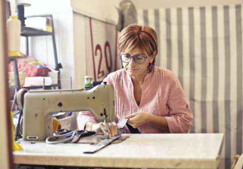 Lady working sewing machine